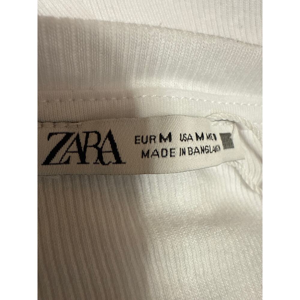 NEW Zara Women's White Rib Knit Short Sleeve Crew Neck Bodysuit T-shirt Top Sz M - Picture 3 of 5